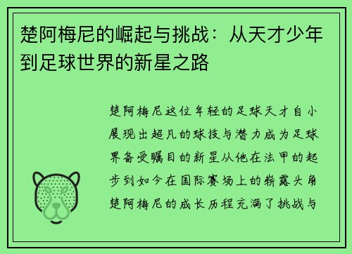 楚阿梅尼的崛起与挑战：从天才少年到足球世界的新星之路