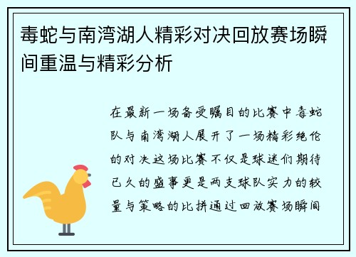 毒蛇与南湾湖人精彩对决回放赛场瞬间重温与精彩分析