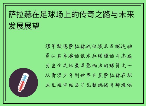 萨拉赫在足球场上的传奇之路与未来发展展望