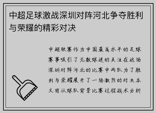 中超足球激战深圳对阵河北争夺胜利与荣耀的精彩对决